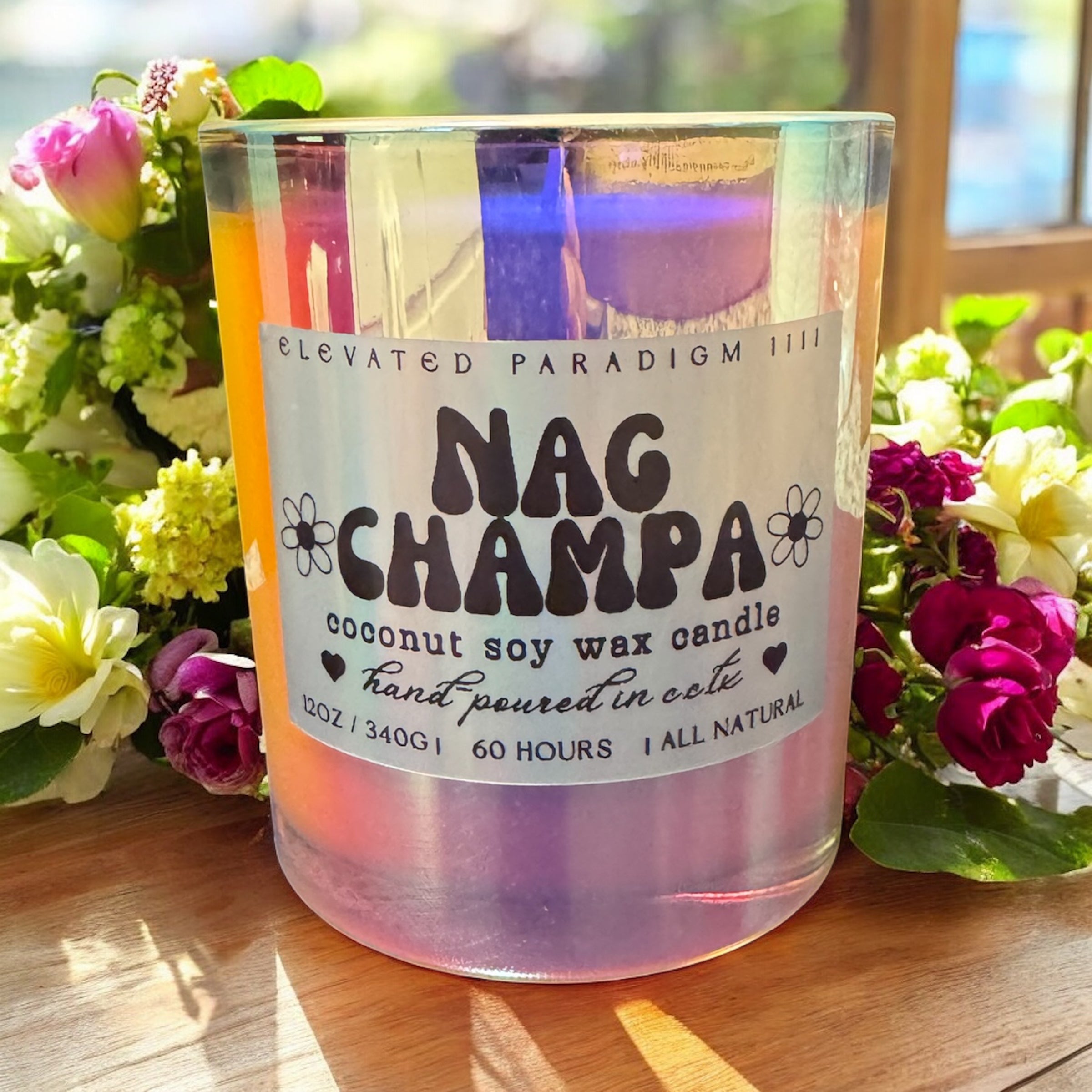 Nag Champa Scented Candle /Iridescent Vessel 12 oz
