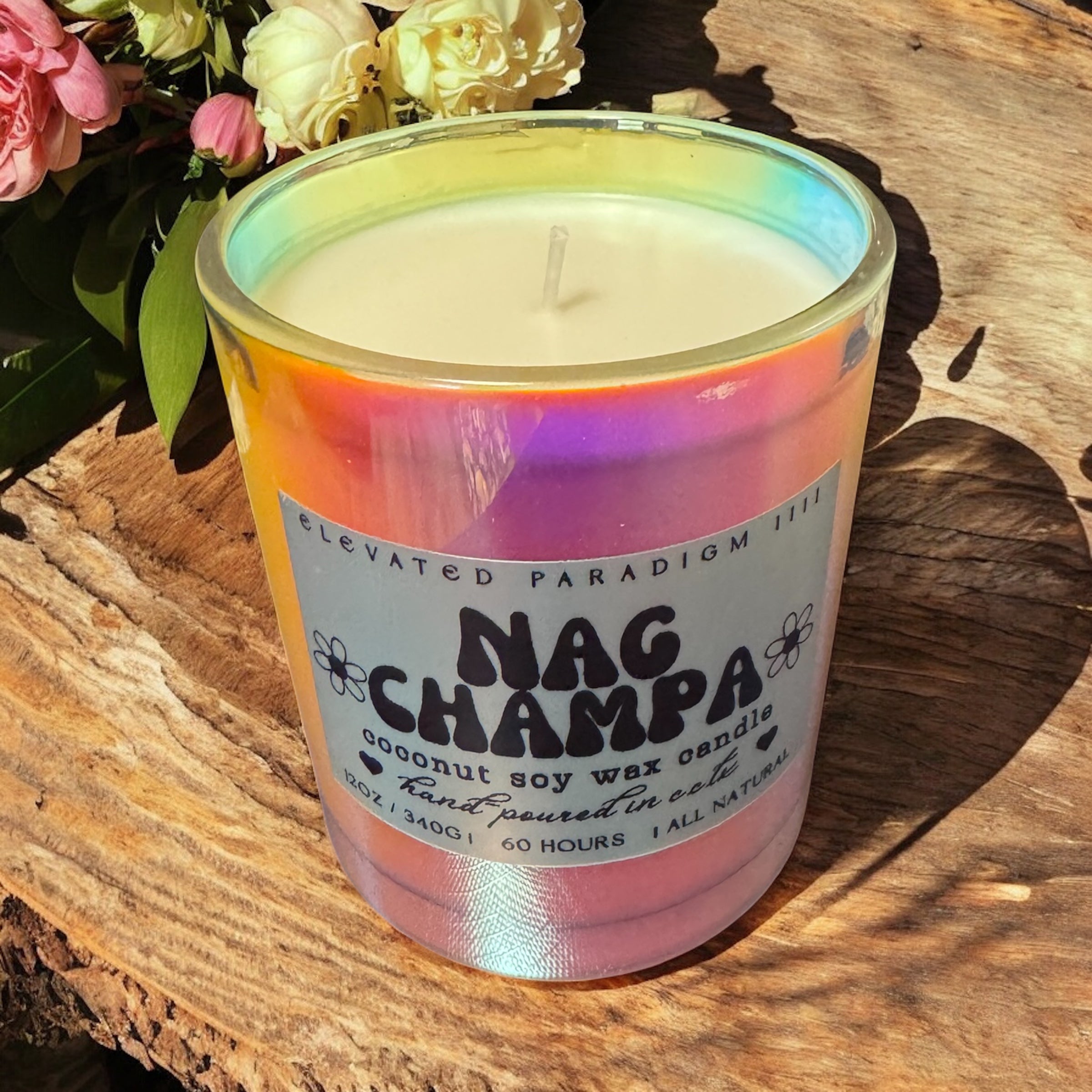 Nag Champa Scented Candle /Iridescent Vessel 12 oz