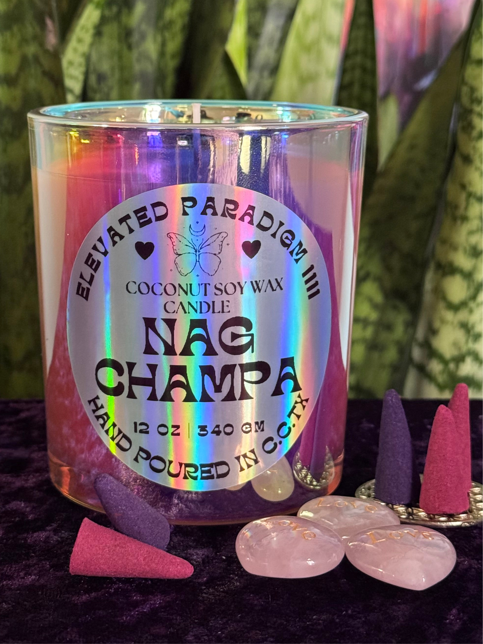 Nag Champa Scented Candle /Iridescent Vessel 12 oz